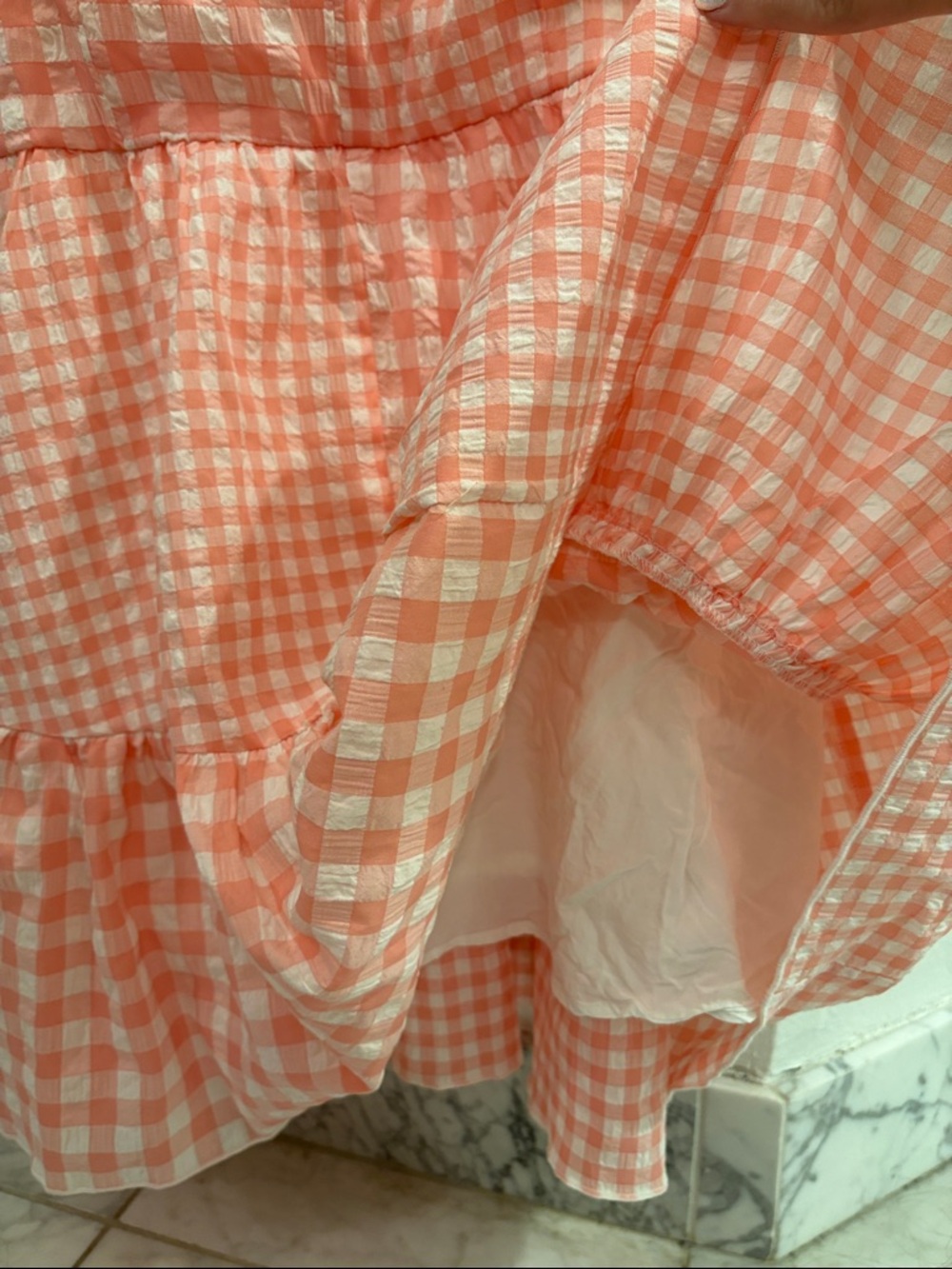 Pink Lily Coral and White Gingham Mini Dress - Picture 8 of 8